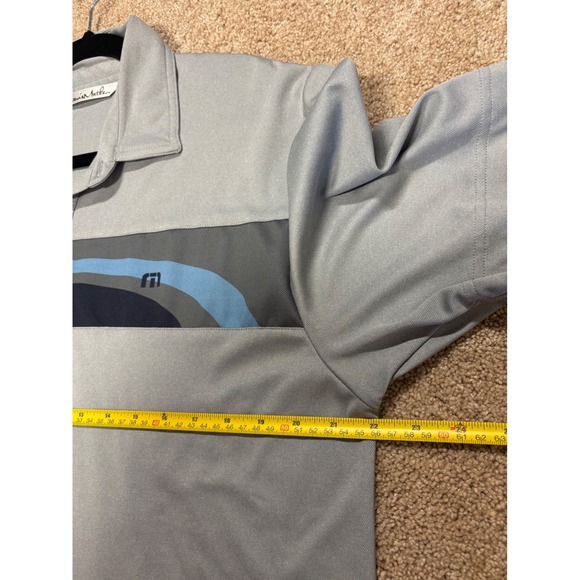 Travis Mathew Gray Golf Polo Shirt Striped Logo Mens Size L - Picture 6 of 7